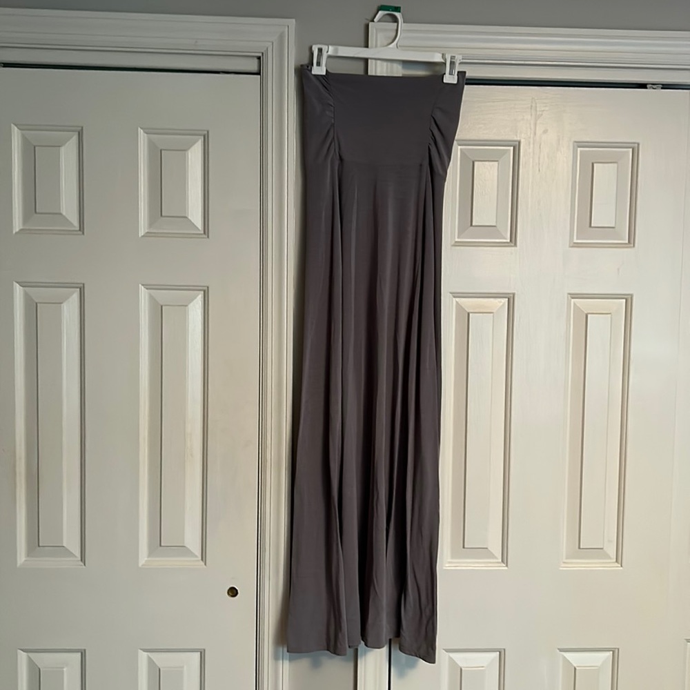 Grey Athtleta strapless dress.